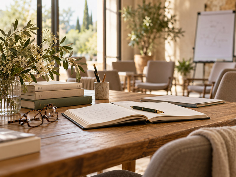 Atelier chaleureux autour d’une table en bois